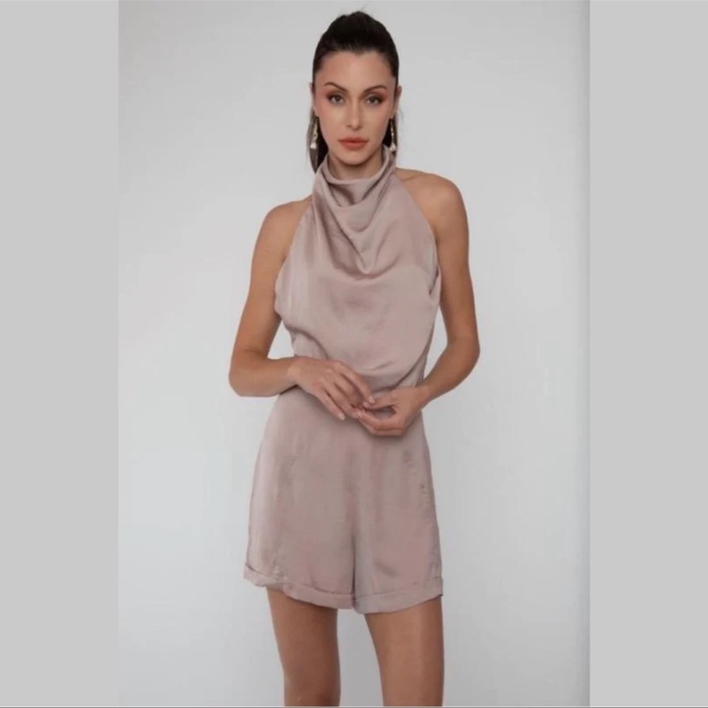 Selfie Leslie tan open back romper